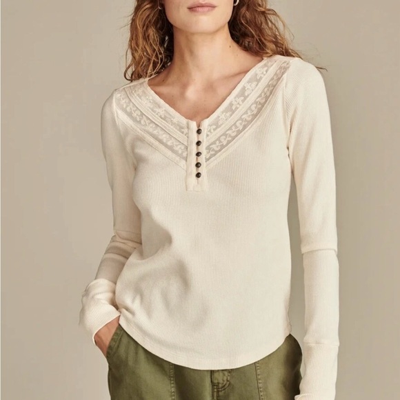 Lucky Brand Tops - Lucky Brand Cream Long Sleeve Top with Lace